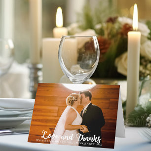 Elegant Love and Thanks Modern Wedding Photo Thank You Card