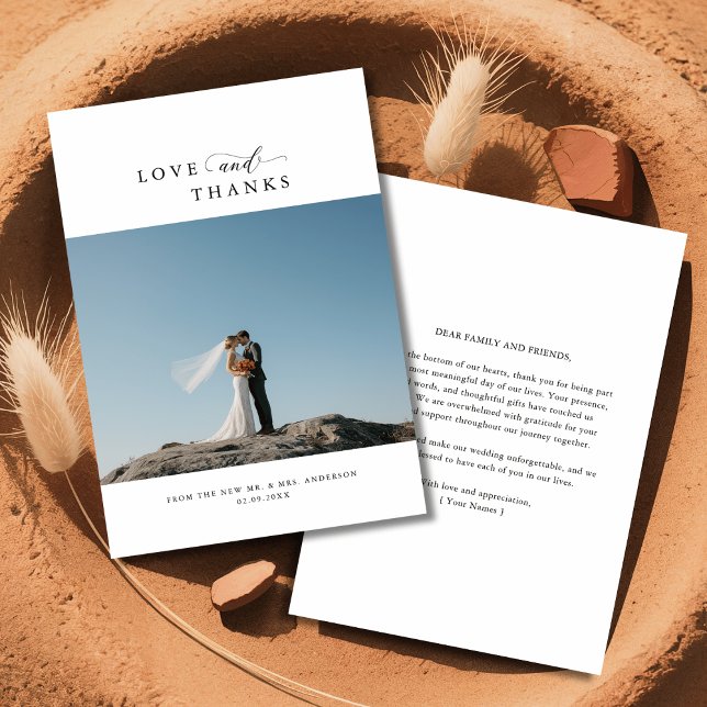 Elegant Love and Thanks Photo Minimalist Wedding Thank You Card (Creator Uploaded)
