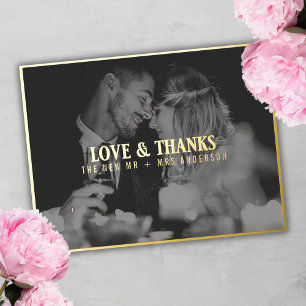 Elegant Love and Thanks Photo Thank You Wedding  Foil Holiday Postcard