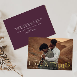 Elegant Love and Thanks Purple Photo Wedding