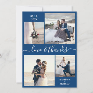 Elegant Love and Thanks Script 4 Photo Wedding Thank You Card