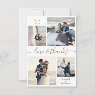 Elegant Love and Thanks Script 4 Photo Wedding  Thank You Card
