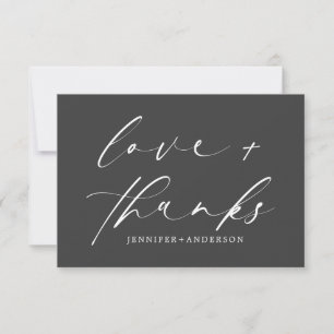 Elegant Love and Thanks Script Black White Wedding Thank You Card