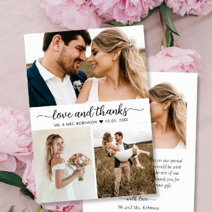 Elegant Love and Thanks Script Collage Wedding  Thank You Card