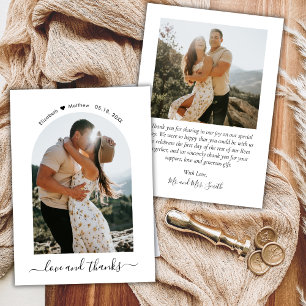 Elegant Love and Thanks Script Photo Arch Wedding  Thank You Card