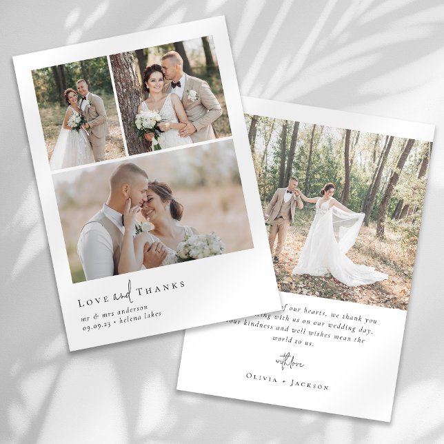 Elegant Love and Thanks Script Photo Wedding Thank You Card (Creator Uploaded)