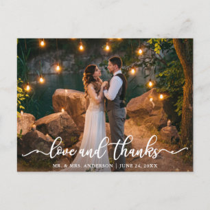 Elegant Love and Thanks Script Wedding Photo Postcard