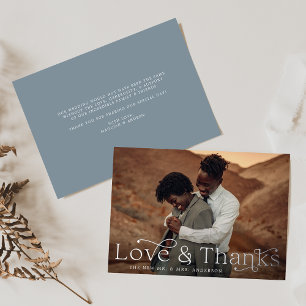 Elegant Love and Thanks Slate Blue Photo Wedding
