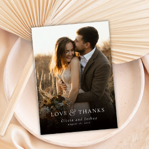 Elegant Love and Thanks Typography Photo Wedding Thank You Card