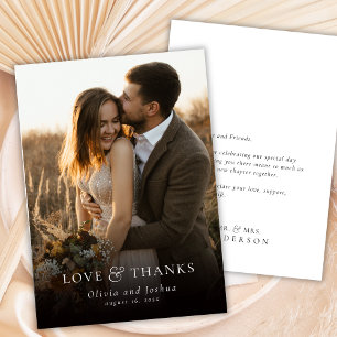 Elegant Love and Thanks Typography Photo Wedding Thank You Card