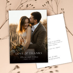 Elegant Love and Thanks Typography Photo Wedding Thank You Card