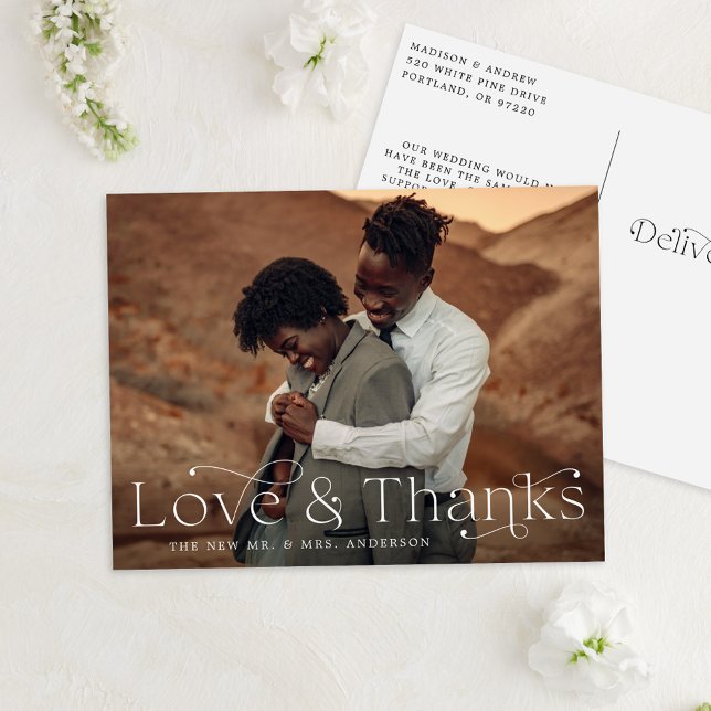 Elegant Love and Thanks Wedding Photo Thank You Postcard (Creator Uploaded)