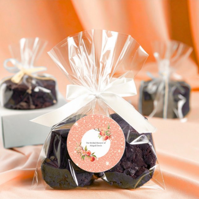 Elegant Love as Sweet as a Peach Bridal Shower  Classic Round Sticker (Creator Uploaded)