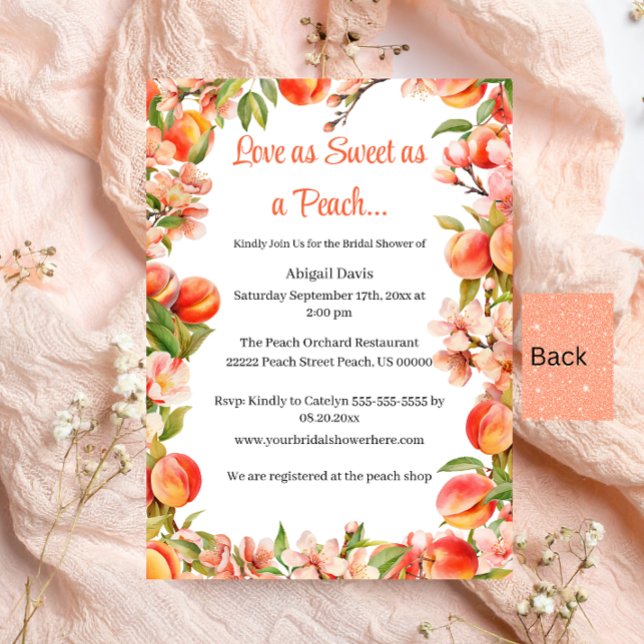 Elegant Love As Sweet As A Peach Bridal Shower Invitation (Creator Uploaded)