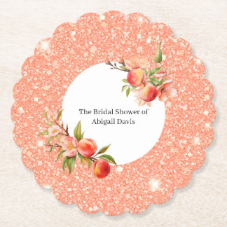 Elegant Love as Sweet as a Peach Bridal Shower  Paper Coaster