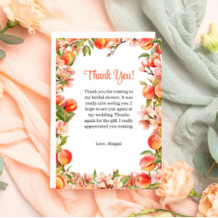 Elegant Love As Sweet As A Peach Bridal Shower Thank You Card