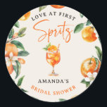 Elegant Love at First Spritz' Bridal Shower  Classic Round Sticker<br><div class="desc">Elegant 'Love at first Spritz Bridal Shower Sticker.</div>