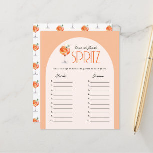 Elegant Love at First Spritz Bridal Shower Game