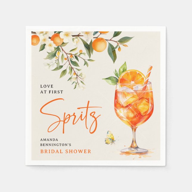 Elegant Love at First Spritz' Bridal Shower  Napkin (Front)