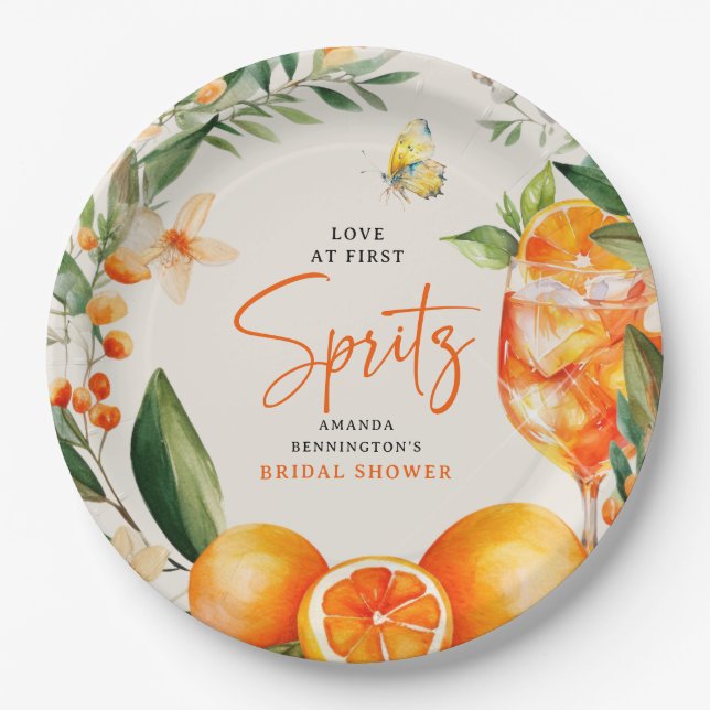 Elegant Love at First Spritz' Bridal Shower  Paper Plate (Front)