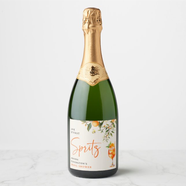 Elegant Love at First Spritz' Bridal Shower  Sparkling Wine Label (Front)