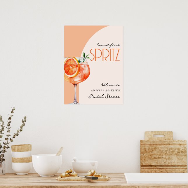 Elegant Love at First Spritz Bridal Shower Welcome Poster (Kitchen)