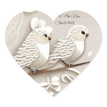Elegant love birds taupe & white wedding sticker
