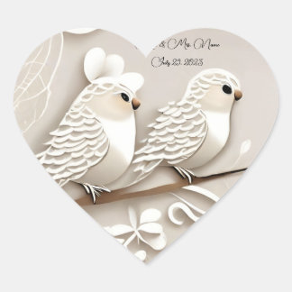 Elegant love birds taupe & white wedding sticker