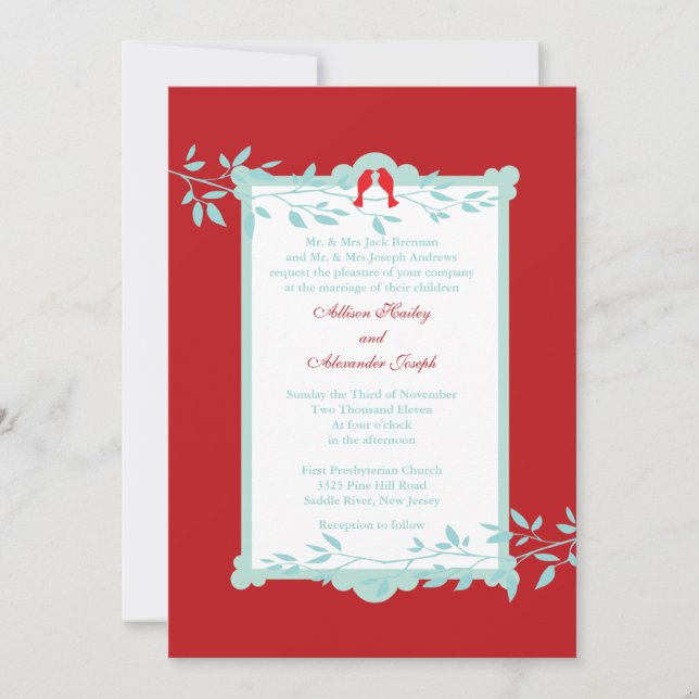 Elegant love birds Wedding Invitation (Front)