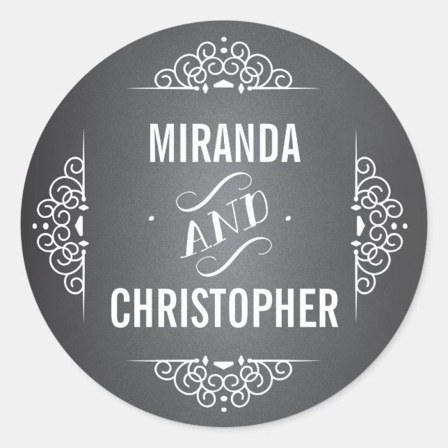 Elegant Love Chalkboard Personalised Favour Sticke Classic Round Sticker (Front)