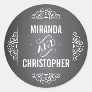 Elegant Love Chalkboard Personalised Favour Sticke Classic Round Sticker