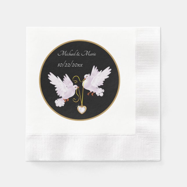 elegant love doves add name date Wedding Napkin (Front)