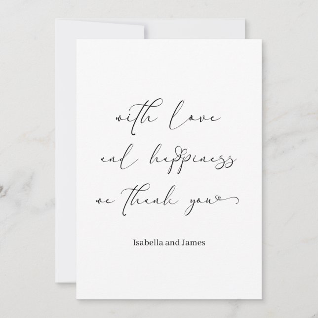 Elegant Love & Happiness Romantic Wedding  Thank You Card (Front)