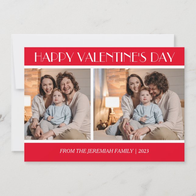 Elegant Love Happy Valentine's Day Family 2 Photo Holiday Card (Front)