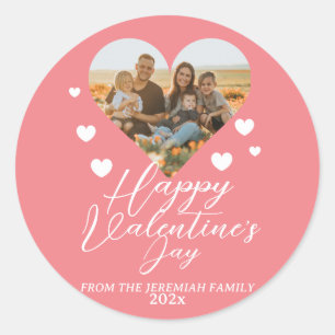 Elegant Love Happy Valentine's Day Family Photo Classic Round Sticker