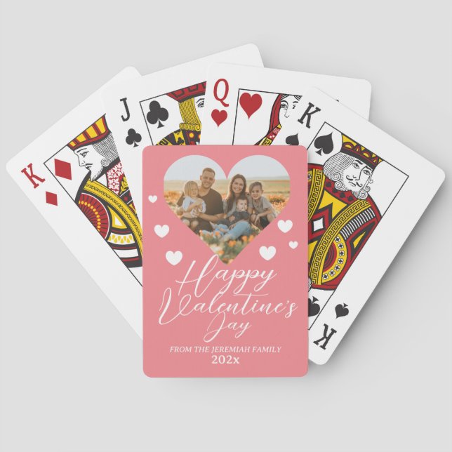 Elegant Love Happy Valentine's Day Family Photo Playing Cards (Back)