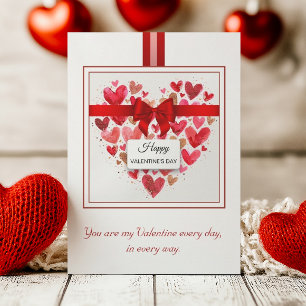 Elegant Love Heart Bow Red Valentine's Day Holiday Card
