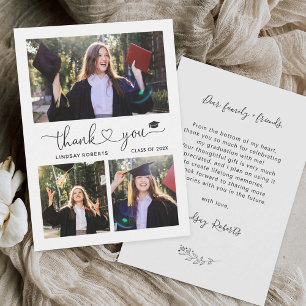 Elegant Love Heart Script Graduation 3 Photo Thank You Card
