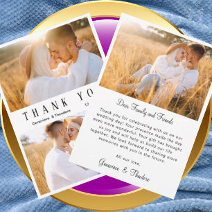 Elegant Love Heart Script Photo Collage Wedding Thank You Card