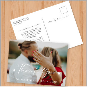 Elegant Love Heart Script Wedding Photo Thank You Postcard