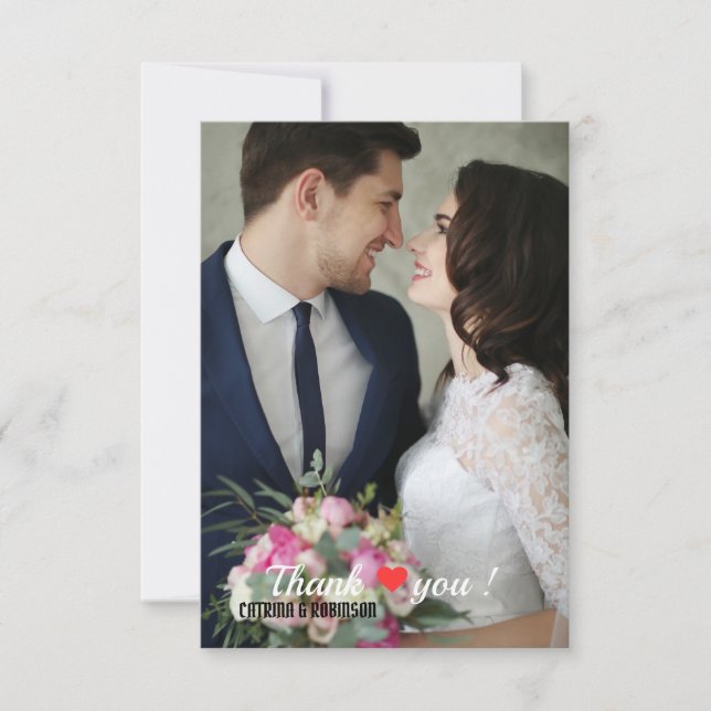 Elegant Love Heart Wedding Photo Thank You Card (Front)