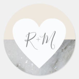 elegant love heart with bride & groom initials classic round sticker