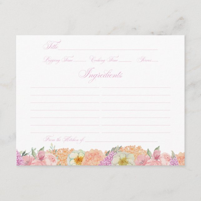 Elegant Love in Bloom Bridal Shower Recipe Cards (Front)