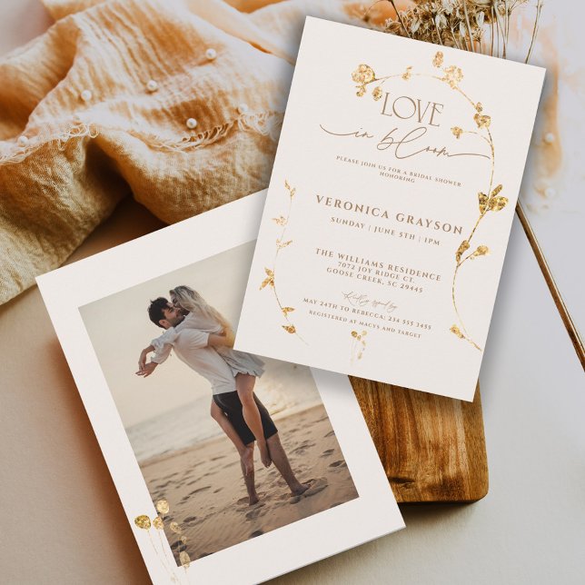 Elegant Love In Bloom Gold Floral Bridal Shower  Invitation (Creator Uploaded)