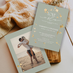 Elegant Love In Bloom Gold Floral Bridal Shower Invitation