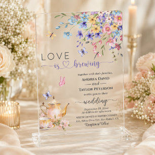 Elegant Love is Brewing Dragonflies Wedding Acrylic Invitations