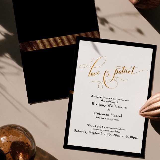 Elegant Love is Patient Black & Gold Stripe Card (Creator Uploaded)
