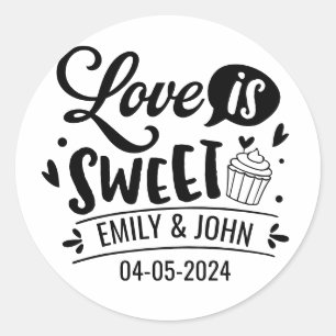 Elegant Love Is Sweet calligraphy Heart  Classic Round Sticker
