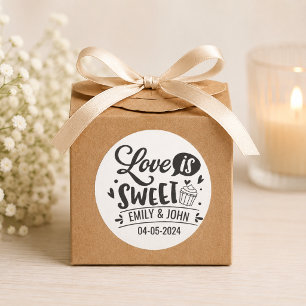 Elegant Love Is Sweet calligraphy Heart  Classic Round Sticker