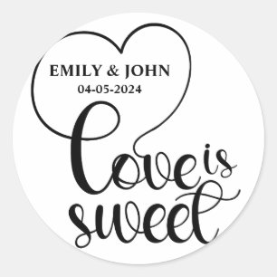 Elegant Love Is Sweet calligraphy Heart  Classic Round Sticker